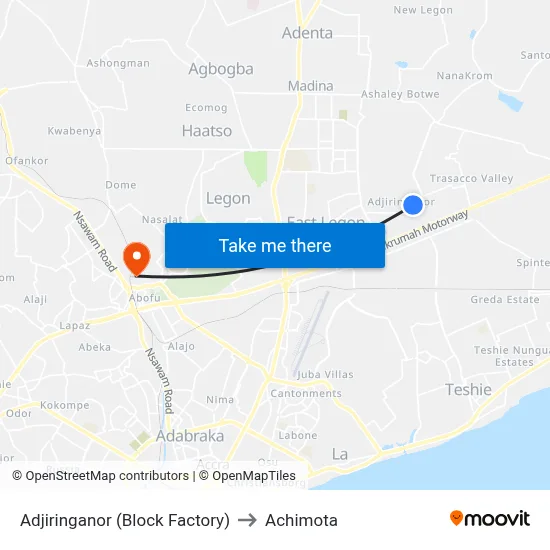 Adjiringanor (Block Factory) to Achimota map