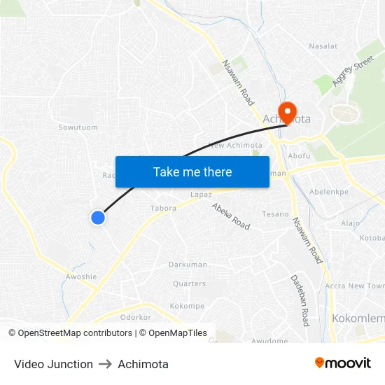 Video Junction to Achimota map