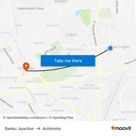 Banku Junction to Achimota map