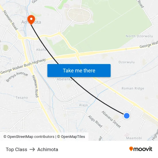 Top Class to Achimota map