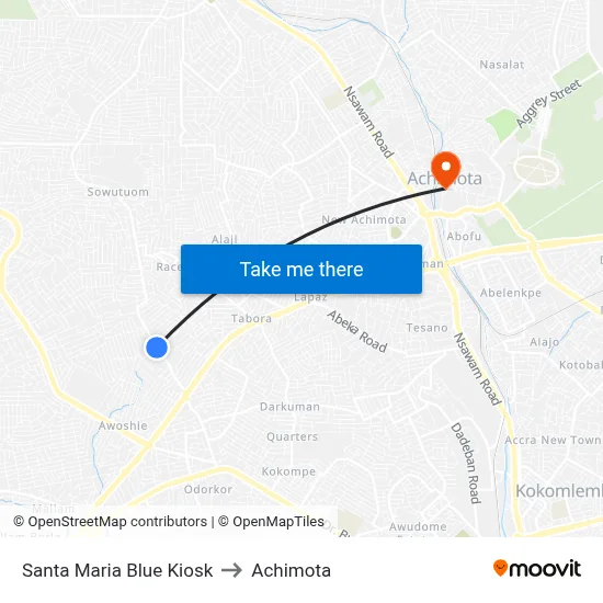 Santa Maria Blue Kiosk to Achimota map