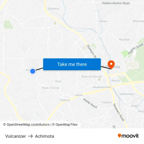 Vulcanizer to Achimota map