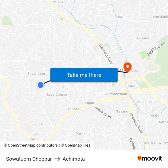 Sowutuom Chopbar to Achimota map