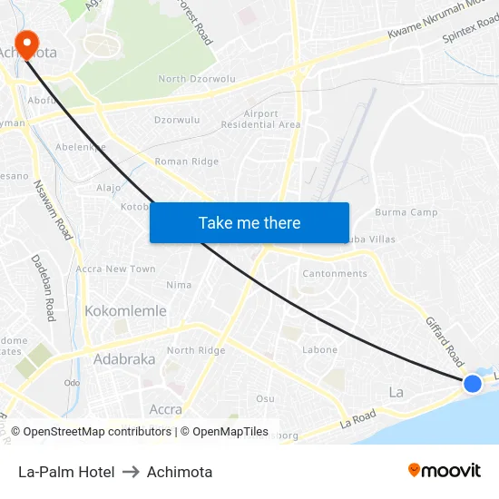 La-Palm Hotel to Achimota map