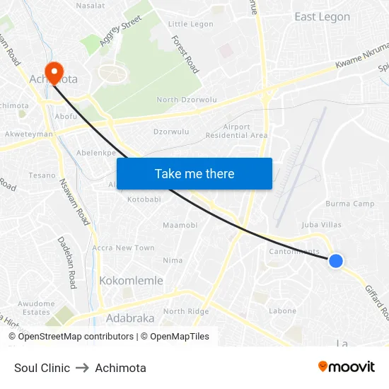 Soul Clinic to Achimota map