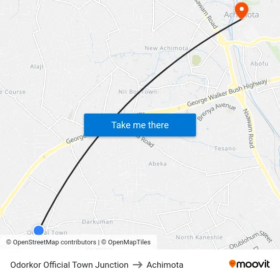 Odorkor Official Town Junction to Achimota map