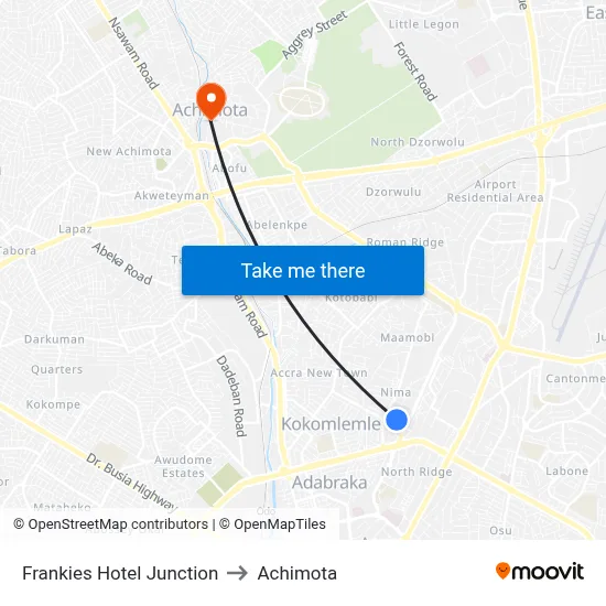 Frankies Hotel Junction to Achimota map