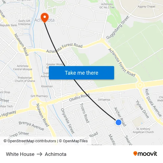 White House to Achimota map