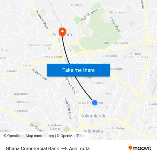 Ghana Commercial Bank to Achimota map