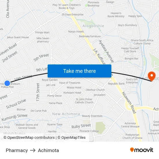 Pharmacy to Achimota map