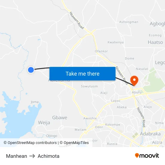 Manhean to Achimota map