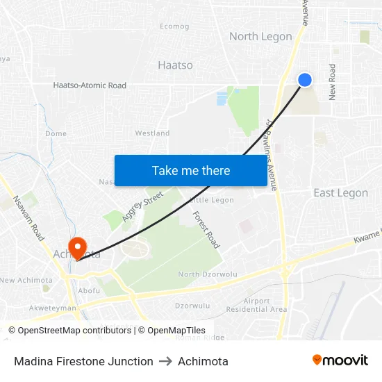 Madina Firestone Junction to Achimota map