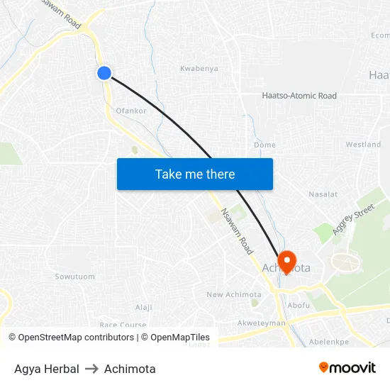 Agya Herbal to Achimota map