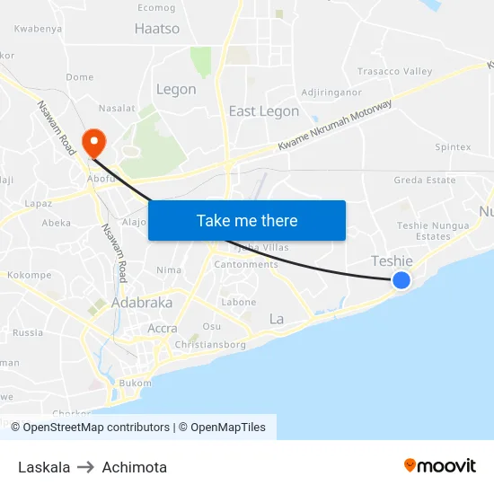 Laskala to Achimota map