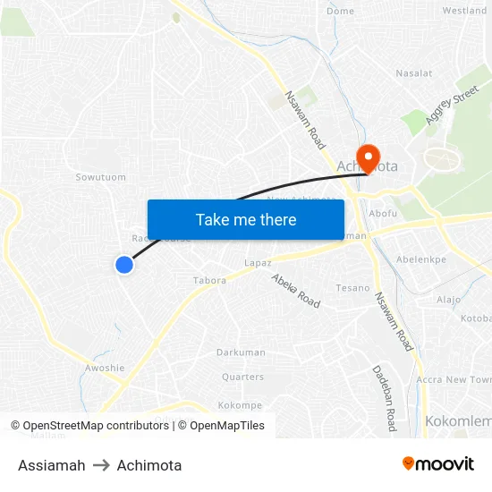 Assiamah to Achimota map