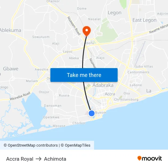 Accra Royal to Achimota map