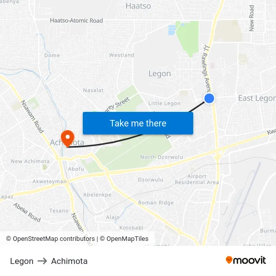 Legon to Achimota map