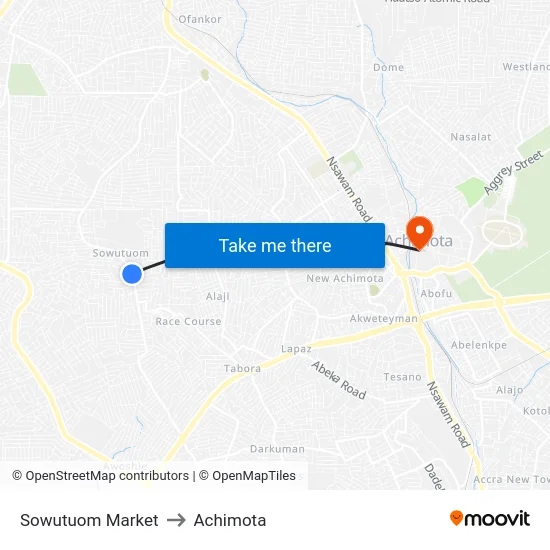 Sowutuom Market to Achimota map