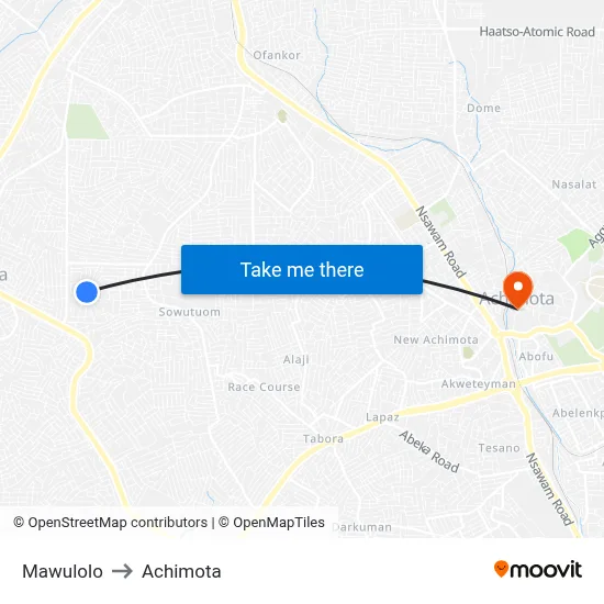 Mawulolo to Achimota map