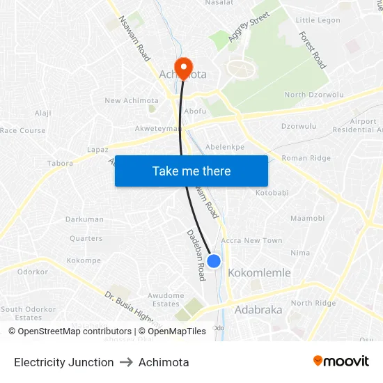Electricity Junction to Achimota map