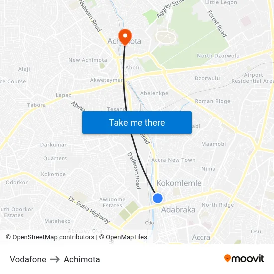 Vodafone to Achimota map