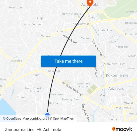 Zambrama Line to Achimota map