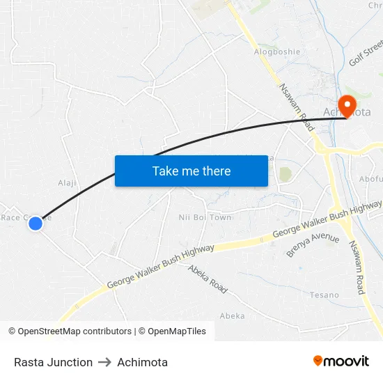 Rasta Junction to Achimota map
