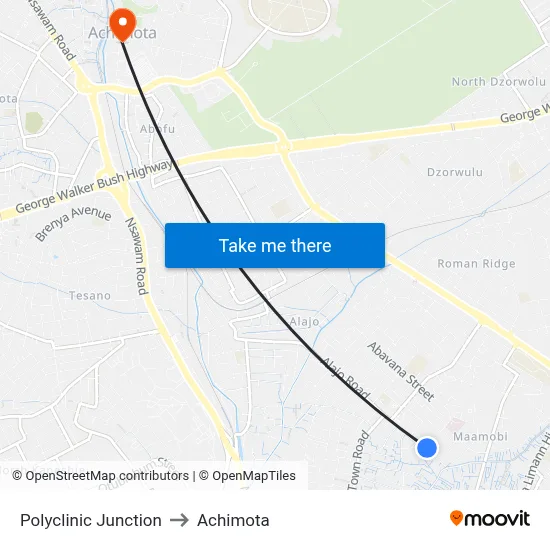 Polyclinic Junction to Achimota map