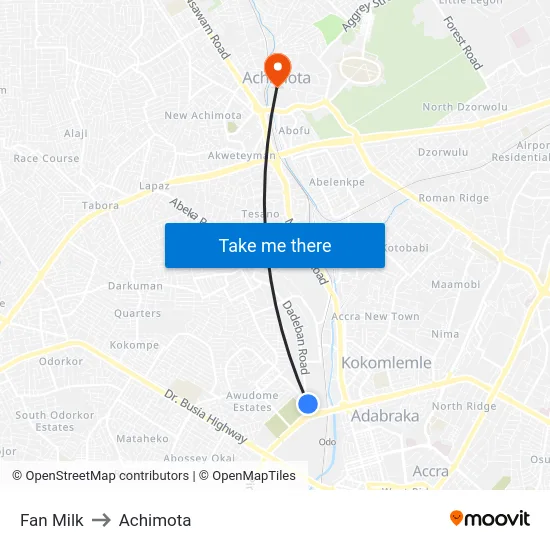 Fan Milk to Achimota map