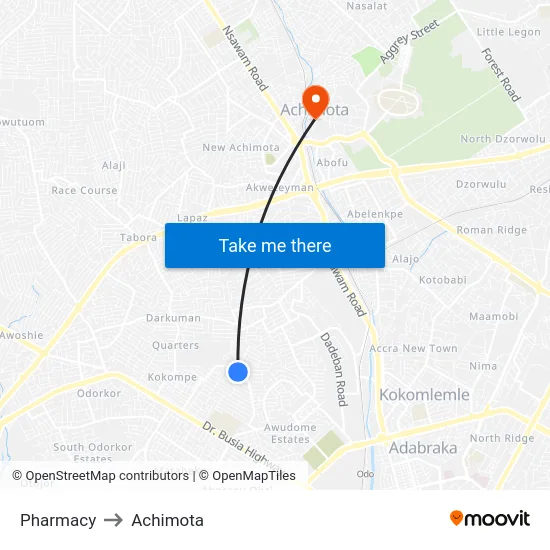 Pharmacy to Achimota map