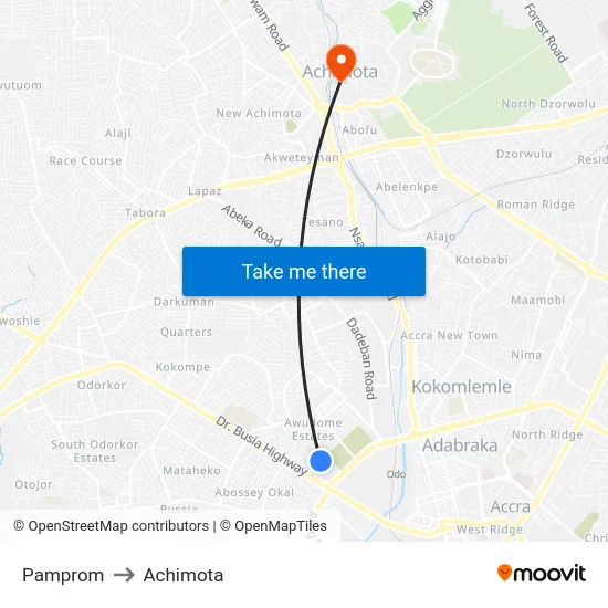 Pamprom to Achimota map