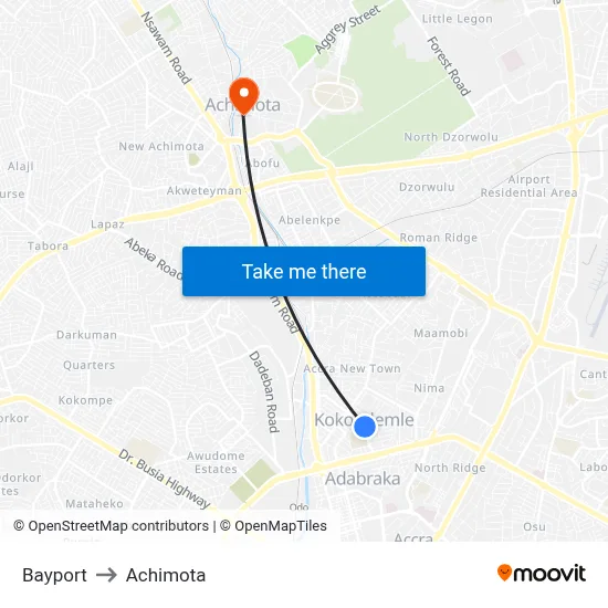 Bayport to Achimota map