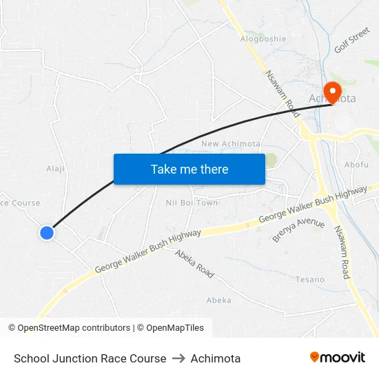 School Junction Race Course to Achimota map
