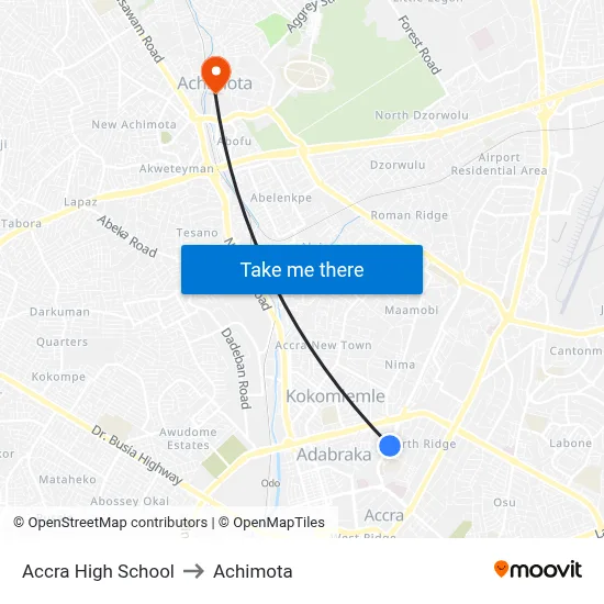 Accra High School to Achimota map