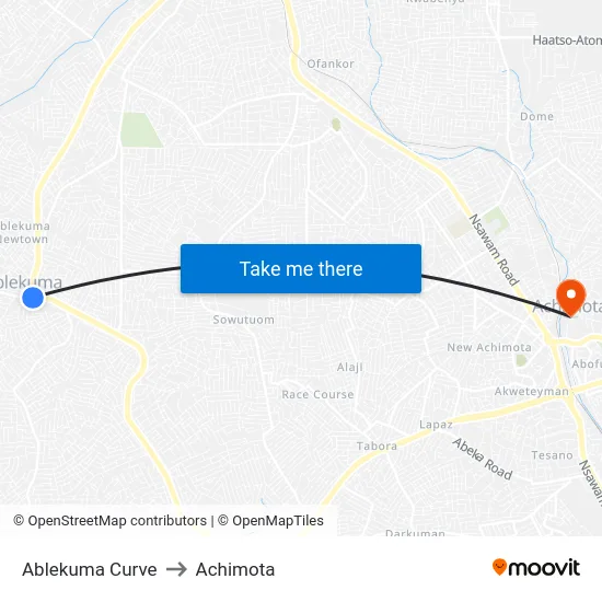 Ablekuma Curve to Achimota map