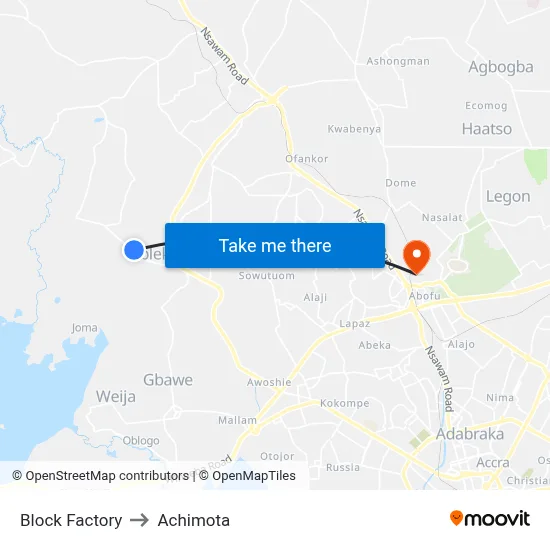 Block Factory to Achimota map