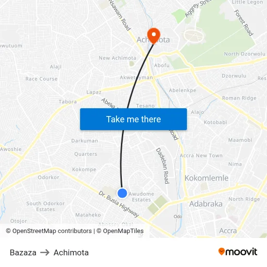 Bazaza to Achimota map