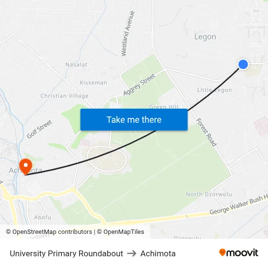 University Primary Roundabout to Achimota map