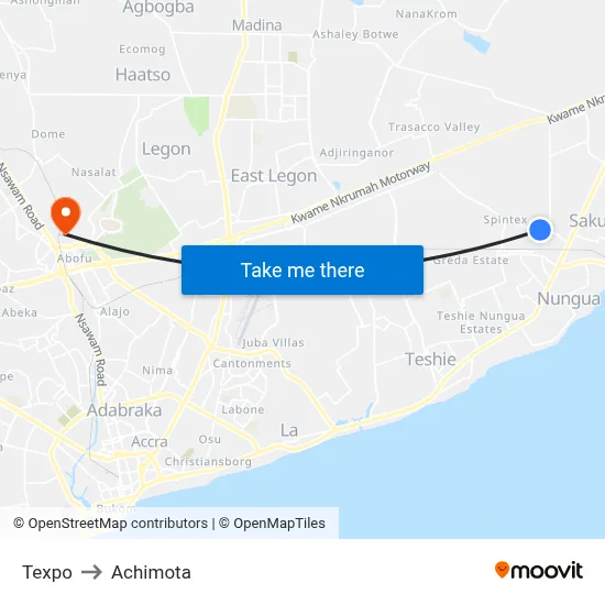 Texpo to Achimota map
