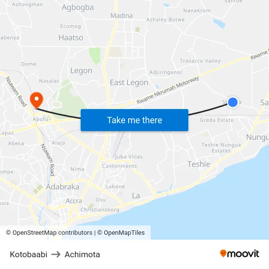 Kotobaabi to Achimota map