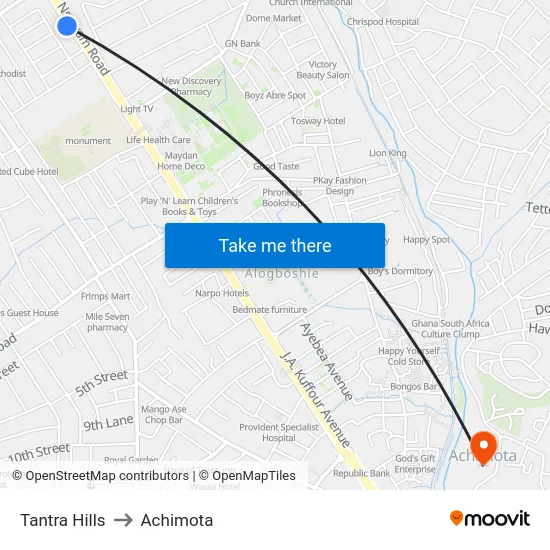 Tantra Hills to Achimota map