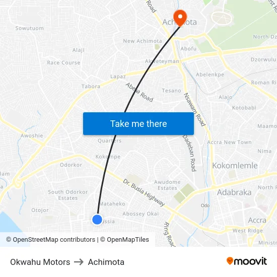 Okwahu Motors to Achimota map