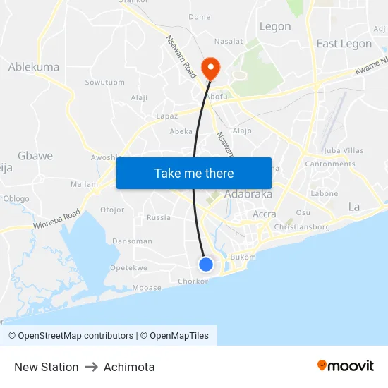 New Station to Achimota map