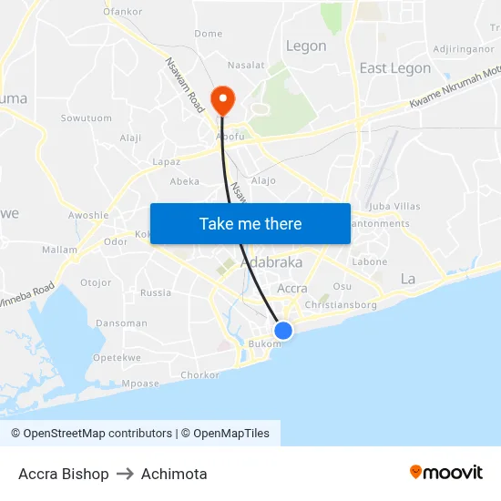 Accra Bishop to Achimota map