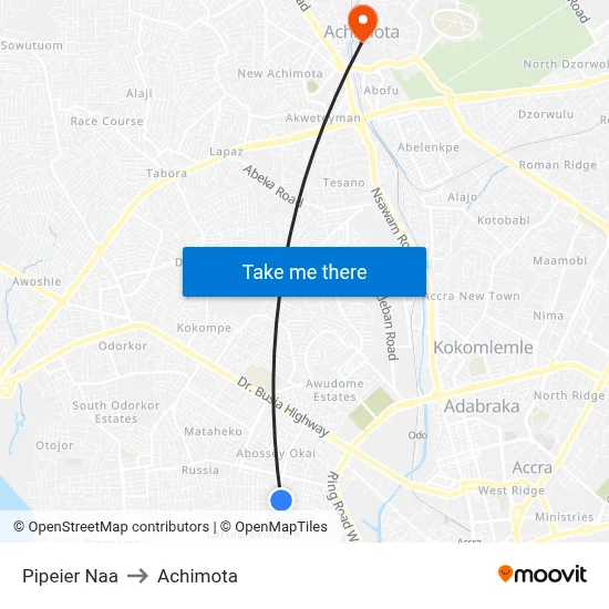 Pipeier Naa to Achimota map