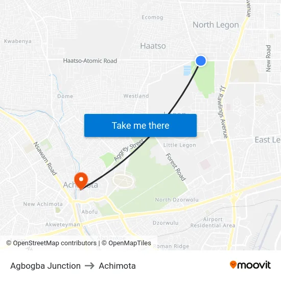 Agbogba Junction to Achimota map