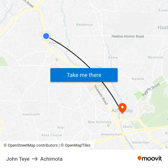 John Teye to Achimota map