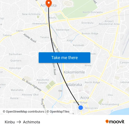 Kinbu to Achimota map