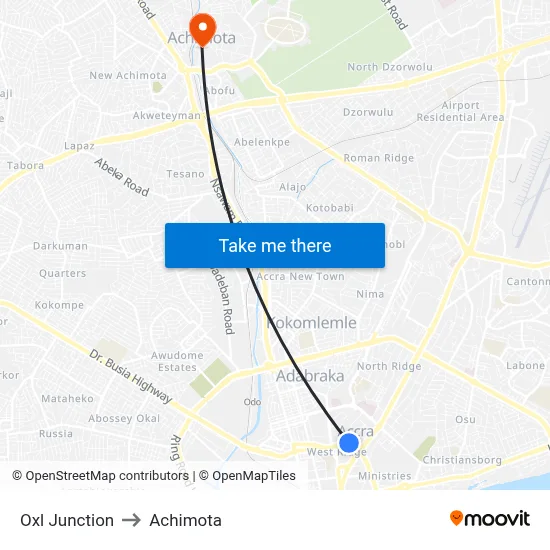 Oxl Junction to Achimota map