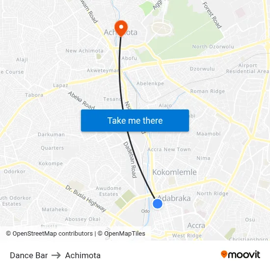 Dance Bar to Achimota map